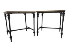 MODERN DESIGN - PAIR OF PLANKED WOODEN INDUSTRIAL METAL STYLE BEDSIDE CABINETS