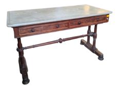 19TH CENTURY MANNER OF GILLOWS MARBLE TOPPED DESK WRITING TABLE