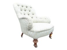 VICTORIAN 19TH CENTURY BUTTON BACK LIBRARY ARMCHAIR