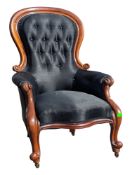 VICTORIAN 19TH CENTURY MAHOGANY BUTTON SPOON BACK ARMCHAIR