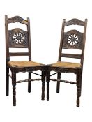PAIR OF 19TH CENTURY FRENCH OAK BRETONNES CARVED RUSH DINING CHAIRS