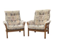 ERCOL FURNITURE - SAVILLE RANGE - PAIR OF CONTEMPORARY ELM ARMCHAIRS