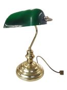 20TH CENTURY BRASS & GREEN GLASS SHADE BANKERS DESK LAMP