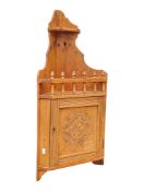 EARLY 20TH CENTURY WALNUT CARVED WALL CORNER CABINET