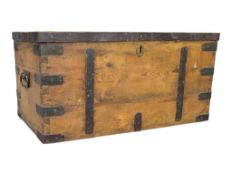 VICTORIAN 19TH CENTURY PINE IRON BOUND TRAVEL TRUNK