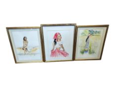 LES BENSON - THREE CONTEMPORARY WATERCOLOURS OF LADIES