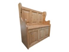 19TH CENTURY REVIVAL PINE MONKS' BENCH / HALL SETTLE CHURCH PEW