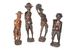 FOUR 20TH CENTURY VINTAGE CARVED HARDWOOD AFRICAN TRIBAL FIGURES