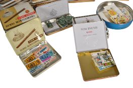 COLLECTION OF VINTAGE 20TH CENTURY VAN DYCK CIGAR TINS W/ LOOSE FRANKED FOREIGN STAMPS