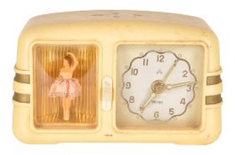 MID CENTURY GERMAN PETER BALLERINA BAKELITE MUSICAL ALARM CLOCK