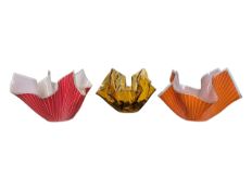CHANCE BROTHERS GLASS - THREE VINTAGE MID CENTURY HANDKERCHIEF VASES