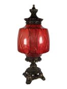 CARL FALKENSTEIN - MID CENTURY CRANBERRY GLASS LAMP
