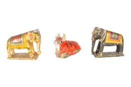 THREE 19TH CENTURY PLASTER AND PAPIER-MACHE FOLK ART ANIMAL FIGURES
