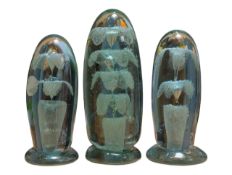 THREE 19TH CENTURY GREEN GLASS DUMP PAPERWEIGHTS