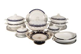 COLLECTION OF 19TH CENTURY STONEWARE BLUE AND WHITE DINNER SERVICE PIECES