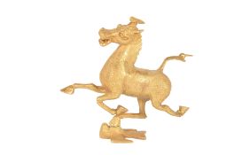 SMALL GOLDEN STATUE OF CHINESE HAN FLYING HORSE OF GANSU