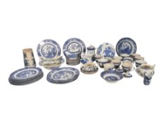 COLLECTION BLUE AND WHITE WILLOW PATTERN IRONSTONE CHINA