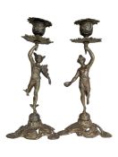 PAIR OF VINTAGE 20TH CENTURY BRASS GILT FIGURE CANDLESTICKS