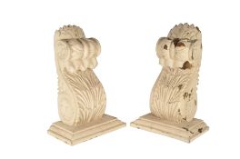 LARGE PAIR OF 19TH CENTURY CARVED PAINTED CORBELS