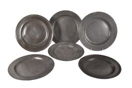 GROUP OF SIX ENGLISH 18TH CENTURY PEWTER PLATES