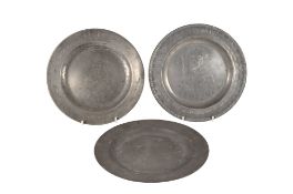 COLLECTION OF THREE ENGLISH 18TH CENTURY METAL PEWTER PLATES