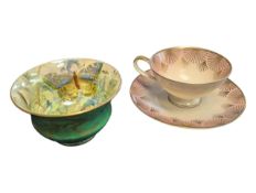 1920S AYNSLEY LUSTRE BUTTERFLY CHINA BOWL AND KPM TEACUP AND SAUCER
