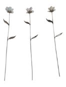 THREE VINTAGE SILVER PLATED & CERAMIC FLOWER STEMS