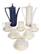 PORTMEIRION TOTEM PATTERN COFFEE SERVICE IN WHITE & COBALT BLUE COFFEE POT