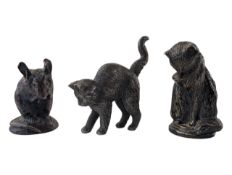 VINTAGE MINIATURE BRONZE CAT FIGURES AND RESIN MOUSE FIGURE