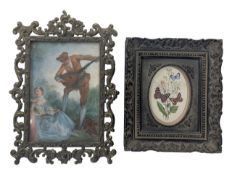 FRENCH 19TH CENTURY CARVED WOODEN FRAME WITH BRASS ACANTHUS LEAF FRAME