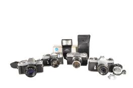COLLECTION OF FOUR JAPANESE LATE 20TH CENTURY VINTAGE SLR FILM CAMERAS