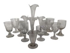 COLLECTION OF GEORGE III AND LATER DRINKING GLASSES AND EPERGNE