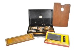 19TH CENTURY REEVES & SONS PAINTING SET WITH CONTEMPORARY CALLIGRAPHY SET