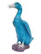 EARLY 20TH CENTURY CHINESE PORCELAIN BLUE DUCK FIGURE