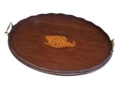 VICTORIAN 19TH CENTURY MAHOGANY INLAID CARRY TRAY