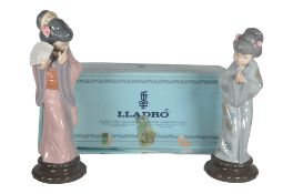 LLADRO - TWO LATE 20TH CENTURY PORCELAIN JAPANESE GEISHA LADY FIGURES