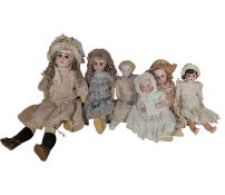 DOLLS - A COLLECTION OF ANTIQUE AND OTHER BISQUE HEADED DOLLS