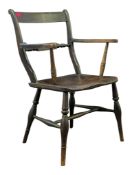 VICTORIAN 19TH CENTURY BEECH & ELM WOOD OXFORD BAR BACK CARVER ARMCHAIR