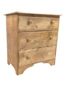 A VICTORIAN 19TH CENTURY PINE SMALL CHEST OF DRAWERS