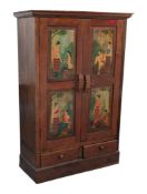 BAINESE / THAI VINTAGE 20TH CENTURY CUPBOARD WITH HAND PAINTED PANELS