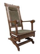 VICTORIAN 19TH CENTURY OAK BOSTON ROCKER ARMCHAIR CHAIR