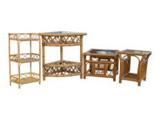 FOUR MID 20TH CENTURY RETRO BAMBOO / WICKER / RATTAN TABLES