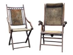TWO EARLY 20TH CENTURY EDWARDIAN FOLDING CAMPAIGN CHAIRS / LOUNGERS