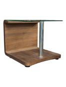 CONTEMPORARY TEAK & GLASS BEDSIDE CANTILEVER SIDE TABLE