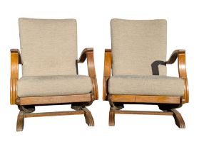 PAIR OF POST WAR 1950S ART DECO HALIBALA STYLE ROCKING ARMCHAIRS