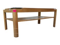MYERS FURNITURE - MID CENTURY TEAK RECTANGULAR SMOKED GLASS TOP COFFEE TABLE