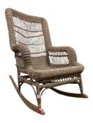 20TH CENTURY WICKER & CANE ROCKING ARMCHAIR