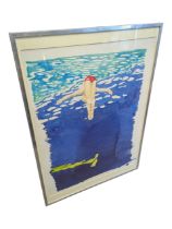 CONTEMPORARY PRINT DEPICTING DIVER ENTERING WATER - SIGNED