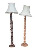TWO ORNATELY CARVED ORIENTAL & TRIBAL STANDARD LAMPS