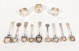 COLLECTION OF SILVER HALLMARKED MESS SPOONS & NAPKIN RINGS
